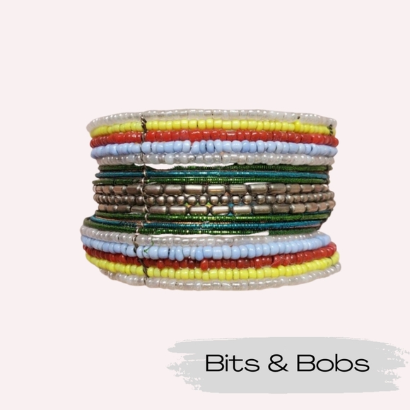 Beaded Multi-Coloured Boho Bohemian Stretch Bracelet Cuff - Picture 1 of 6